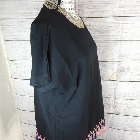 Lea & Viola Curve NWT Black Cotton Tassel Tee Shirt, Size XLarge - Picture 3 of 7